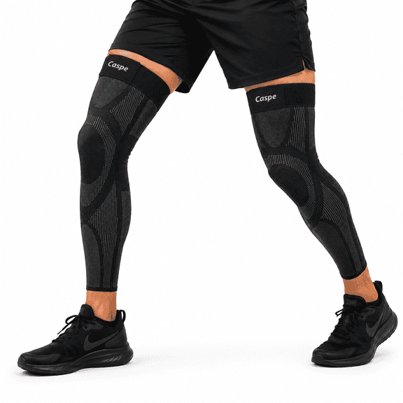 Caspe 2 Pack Full Leg Compression Sleeve with Adjustable Strap – Long Compression Support for Men & Women, Non-Slip Thigh-to-Calf Sleeve for Sports & Workouts - Medium