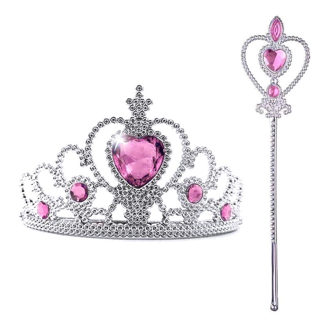 Juego de corona y varita de princesa, accesorios de princesa con purpurina para niñas pequeñas