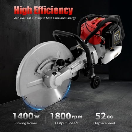 FOGGBET 52CC Gas Power Concrete Saw 2-Stroke Cut Off Saw With 350mm saw blade Concrete Cutter 1800rpm for Road Cutting, Bridge Engineering and Wood Cutting