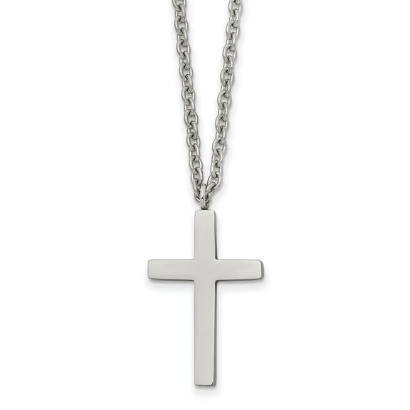 Primal Steel Stainless Steel Polished 25mm Cross 18 Inch Necklace