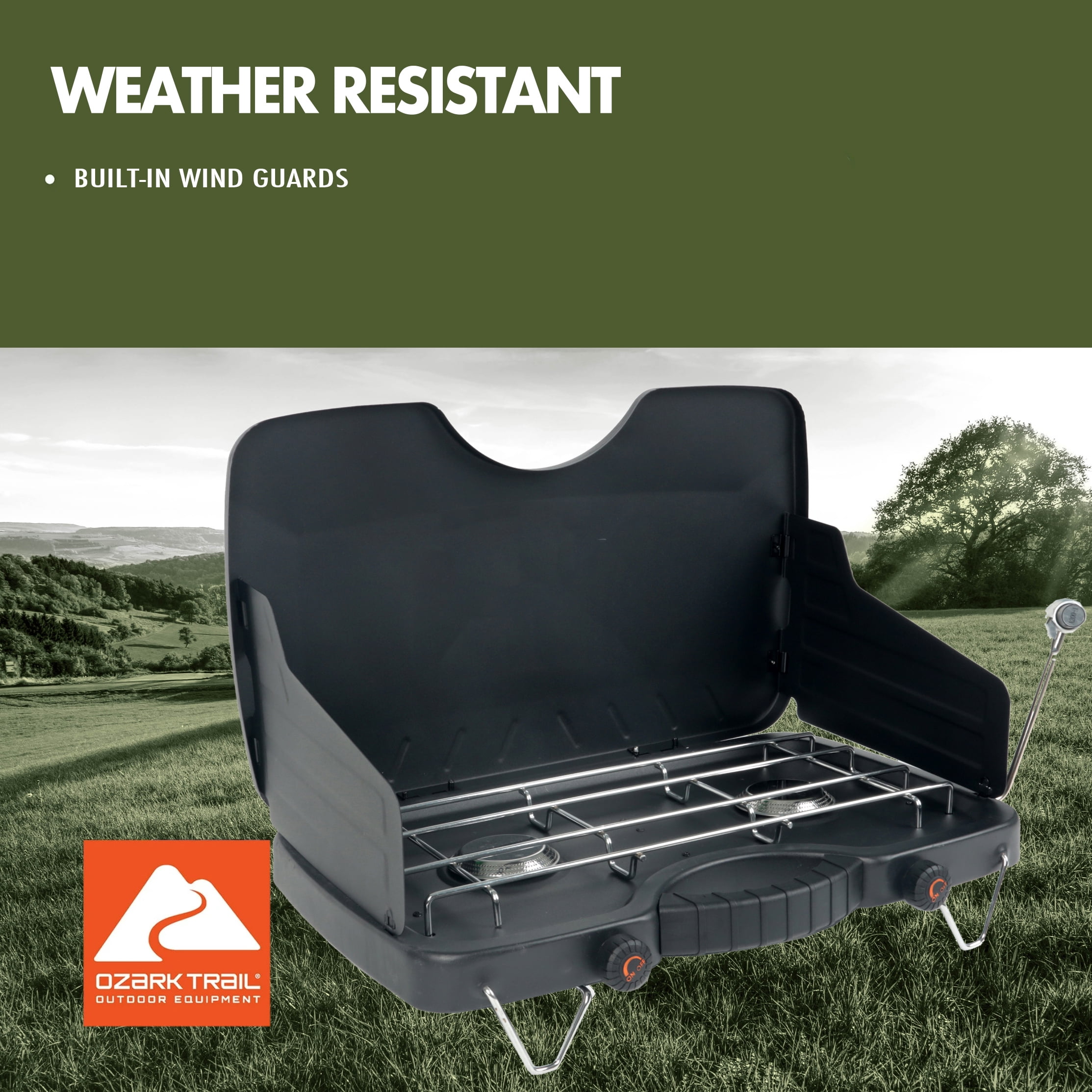 Ozark Trail 2-Burner Propane Gas Camping Stove, Black