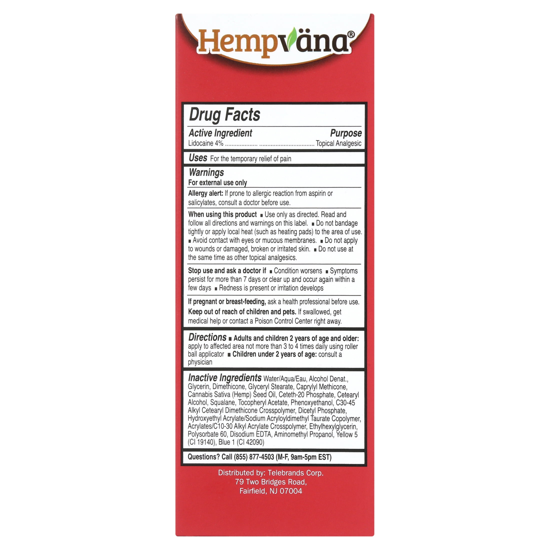 Hempvana Rollerball Lidocaine Pain Relief Lotion with Hemp Seed Oil as Seen on TV