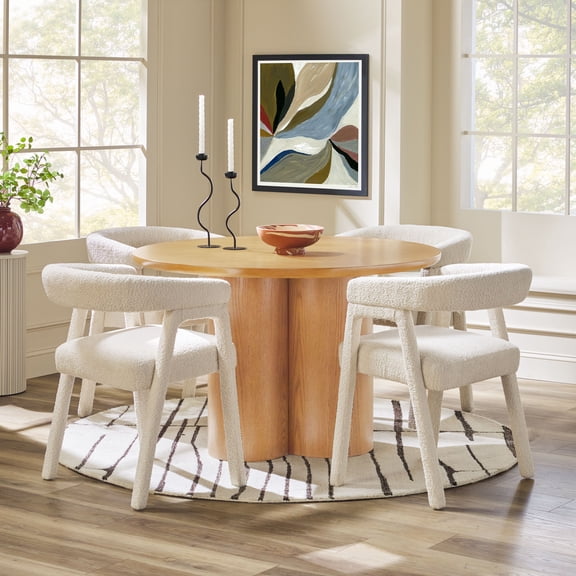 Walker Edison Modern Round Oak Veneer Dining Table for 4, White Oak