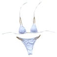 thumbnail image 4 of Wuxian Women 2 Piece Bikini Set Swimwear Summer Solid Color Chain Halter Backless Deep V-Neck Spaghetti Strap Push-Up Padded Bra Low Waist Swimsuit Fashionable Beachwear,White,M, 4 of 6