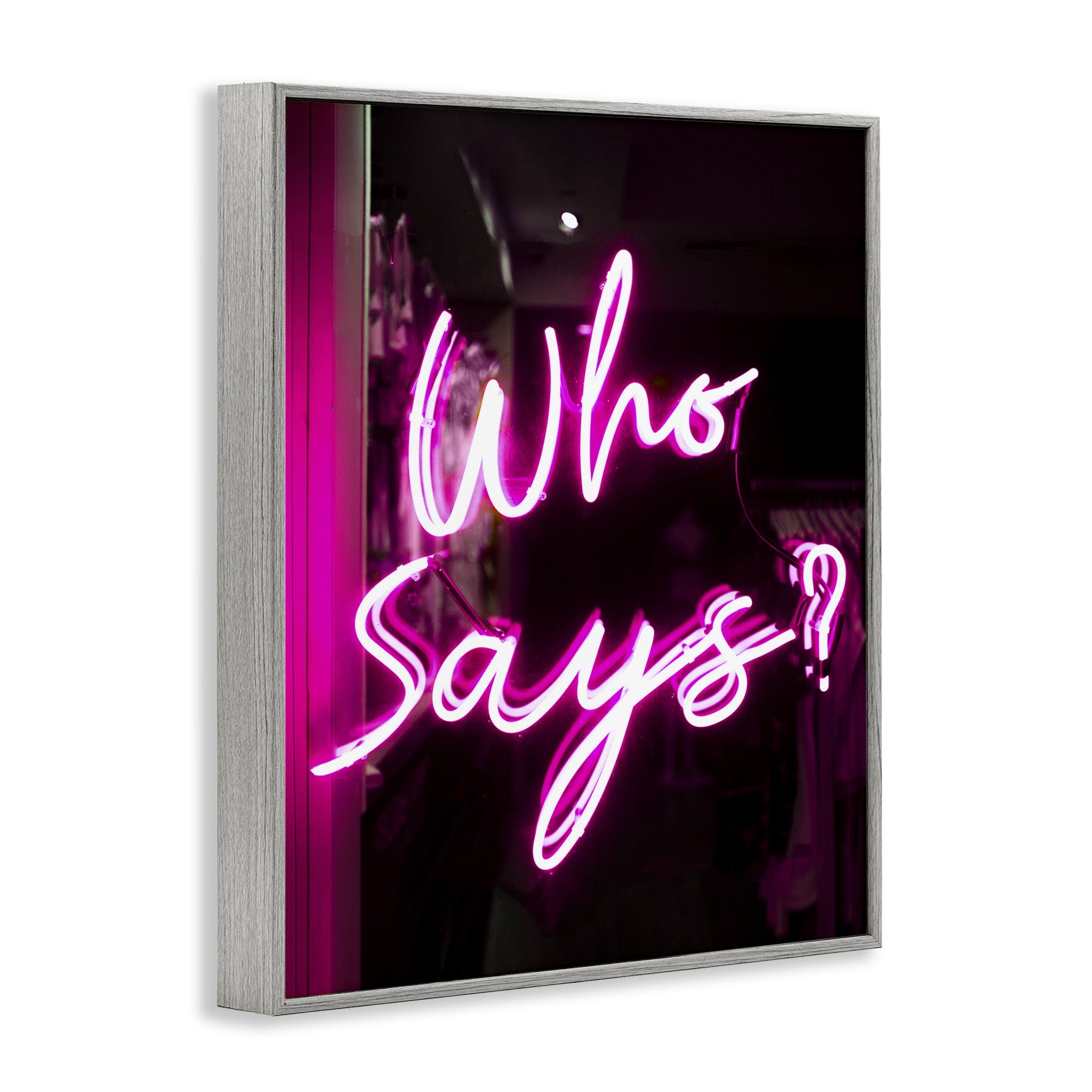 Stupell Industries Pink Neon Who Says Typography Painting Gray Framed Art Print Wall Art, 24 x 30
