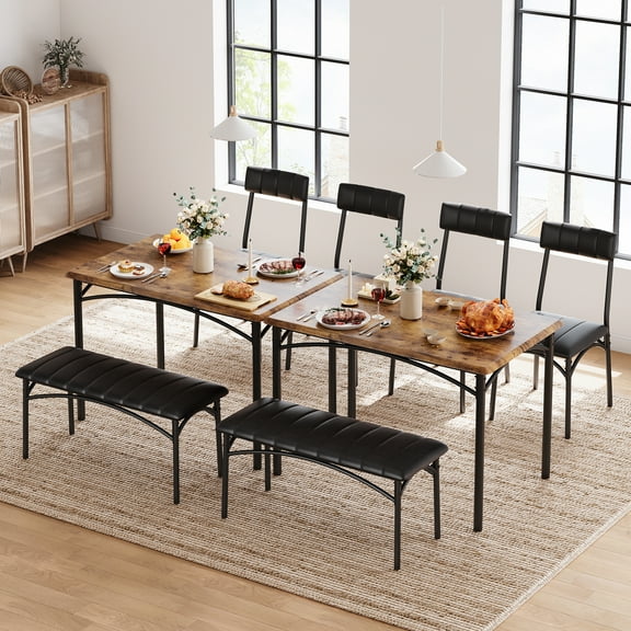 Yesfashion Dining Table Set for 4, Kitchen Table with Upholstered Bench and 2 Chairs, Kitchen Table and Chairs Set