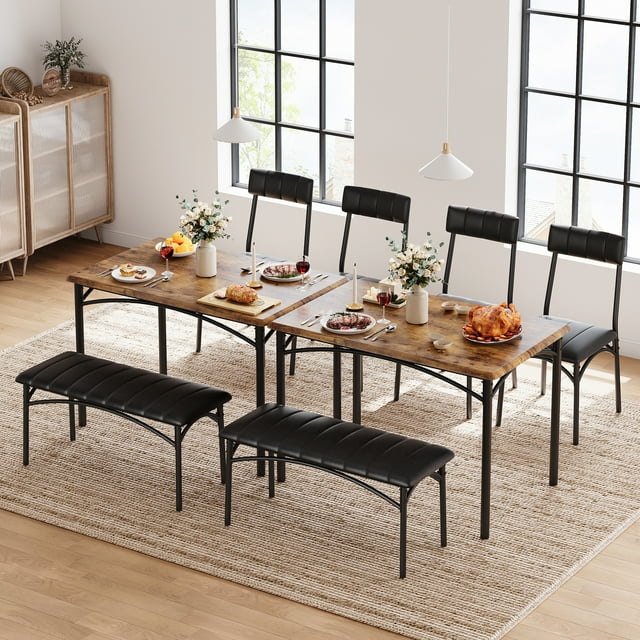 Juego de mesa y sillas para 4 personas, mesa de cocina con banco tapizado y 2 sillas