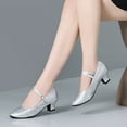 thumbnail image 5 of Silver Ladies With Metal Buckle Latin Dance Shoes Adult Practice Mid Heel Ballet Style Exercise Shoes Silver, 5 of 9