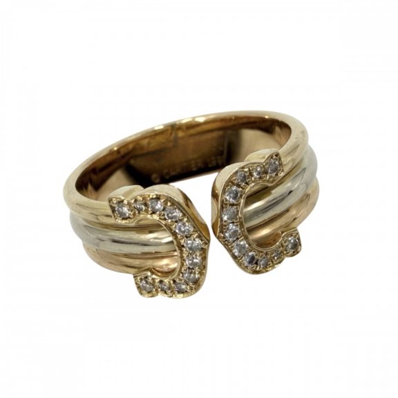 Pre-Owned Cartier Men's Double C (2C) Three-Color Ring, 18K Yellow Gold, White Pink Au750, Size...