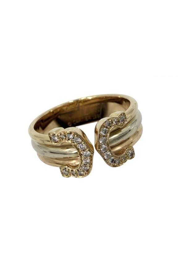 Pre-Owned Cartier Men's Double C (2C) Three-Color Ring, 18K Yellow Gold, White Pink Au750, Size...