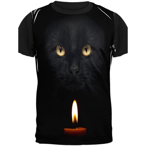 Halloween Black Cat By Candle Light All Over Adult T-Shirt - Small