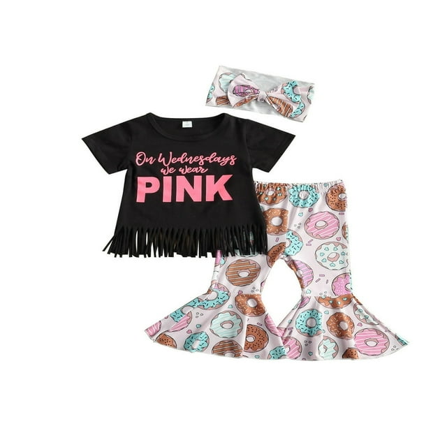 Toddler Girls Tassel T-Shirt Tops Bottom Sunflower Flare Pants Summer Outfits