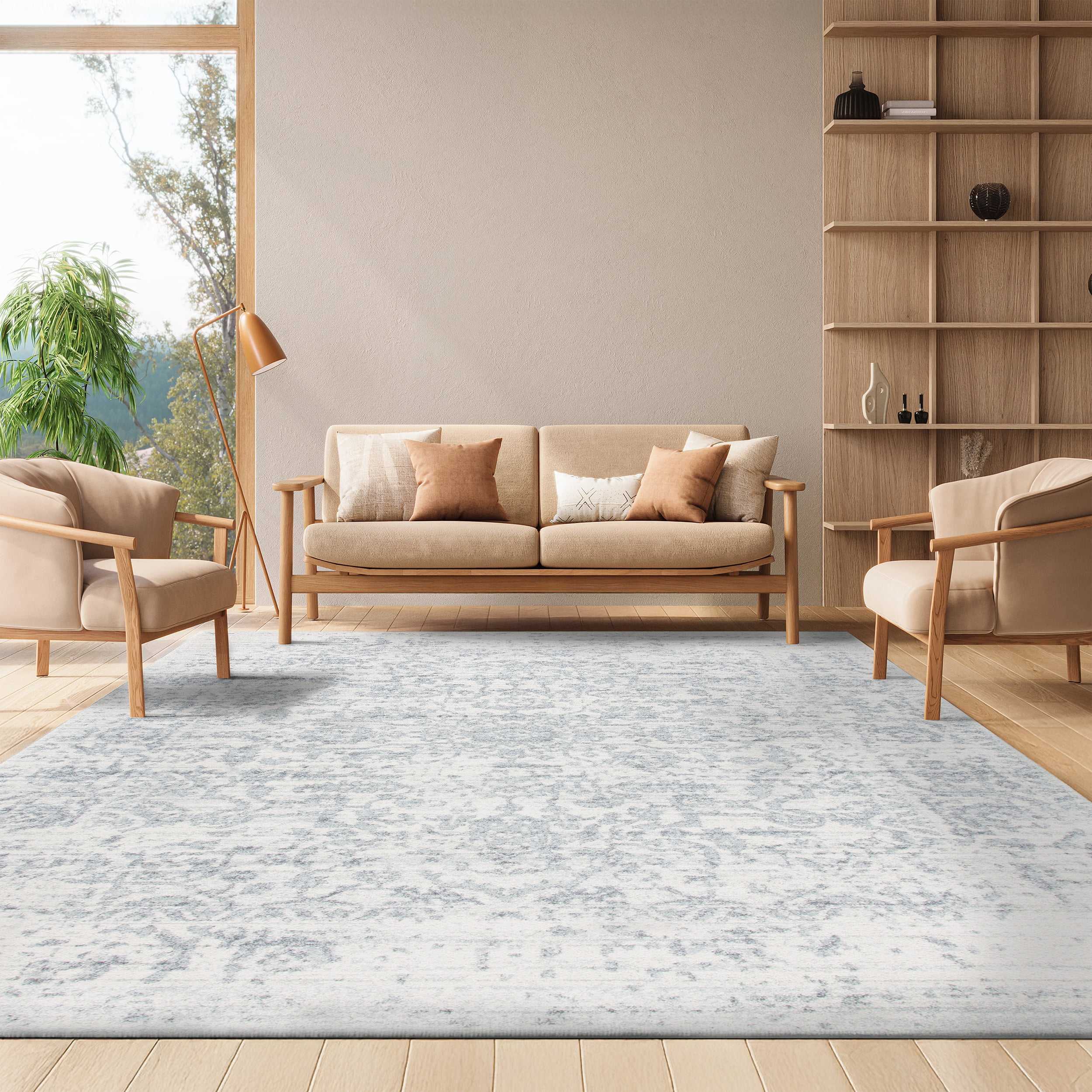SAFAVIEH Madison Katina Traditional Area Rug, Silver/Ivory, 12' x 15' - X-Large - Traditional Design, Silver & Ivory, Non-Shedding & Easy Cleaning, Ideal for Living Room, Bedroom, Dining Space