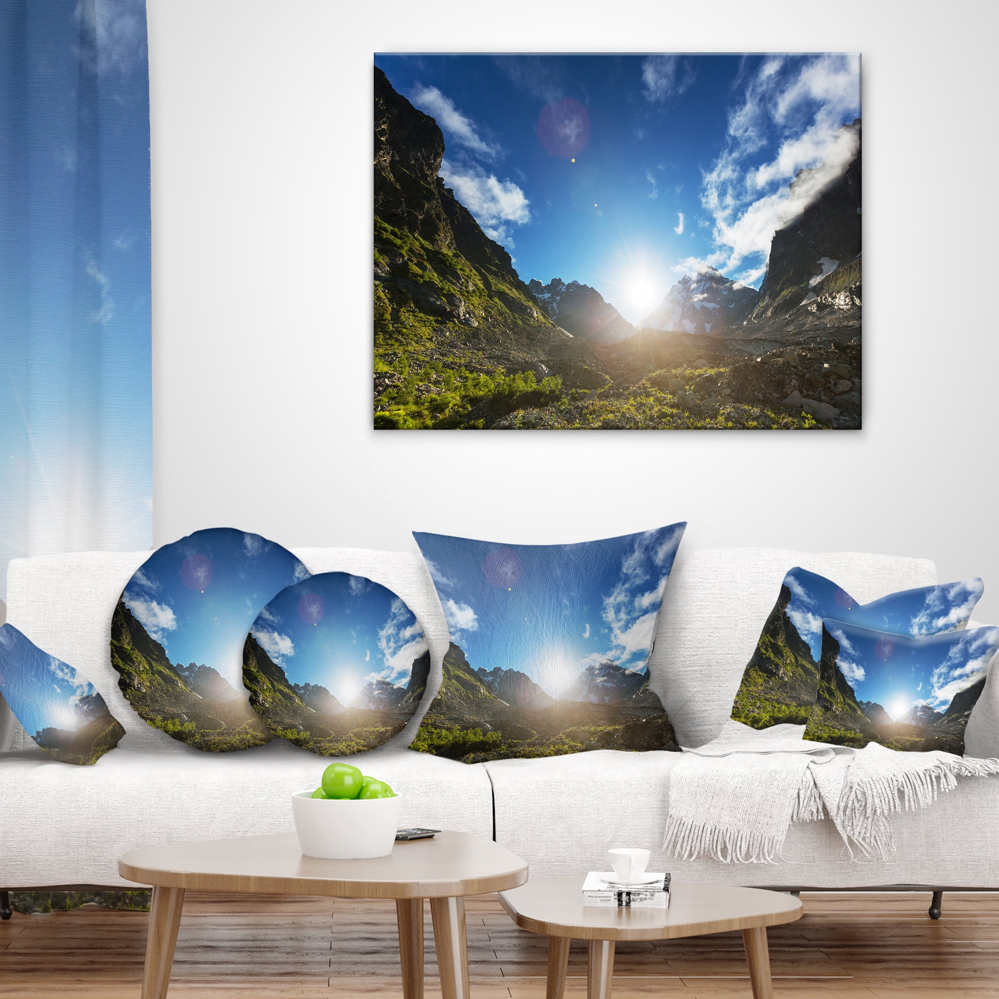 Designart Caucasus Hills under Bright Sunset - Landscape Printed Throw Pillow - 18x18