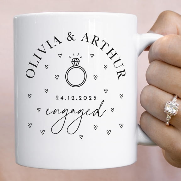 Personalised Engagement Mug with Names and Date, Couple Keepsake Coffee Cup, Hen Party or Bridal Shower Gift