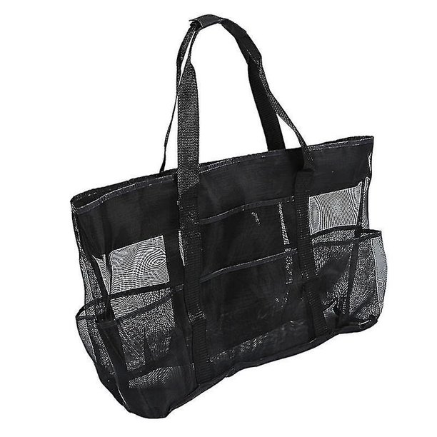 Bolsa de playa: bolso de mano de malla duradero para mujer con 7 bolsillos