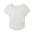 thumbnail image 2 of Fanxing Tops for Women Built in Bra Cozy Scoop Neck Short Sleeve T-Shirts Yoga Workout Tops White,M, 2 of 6