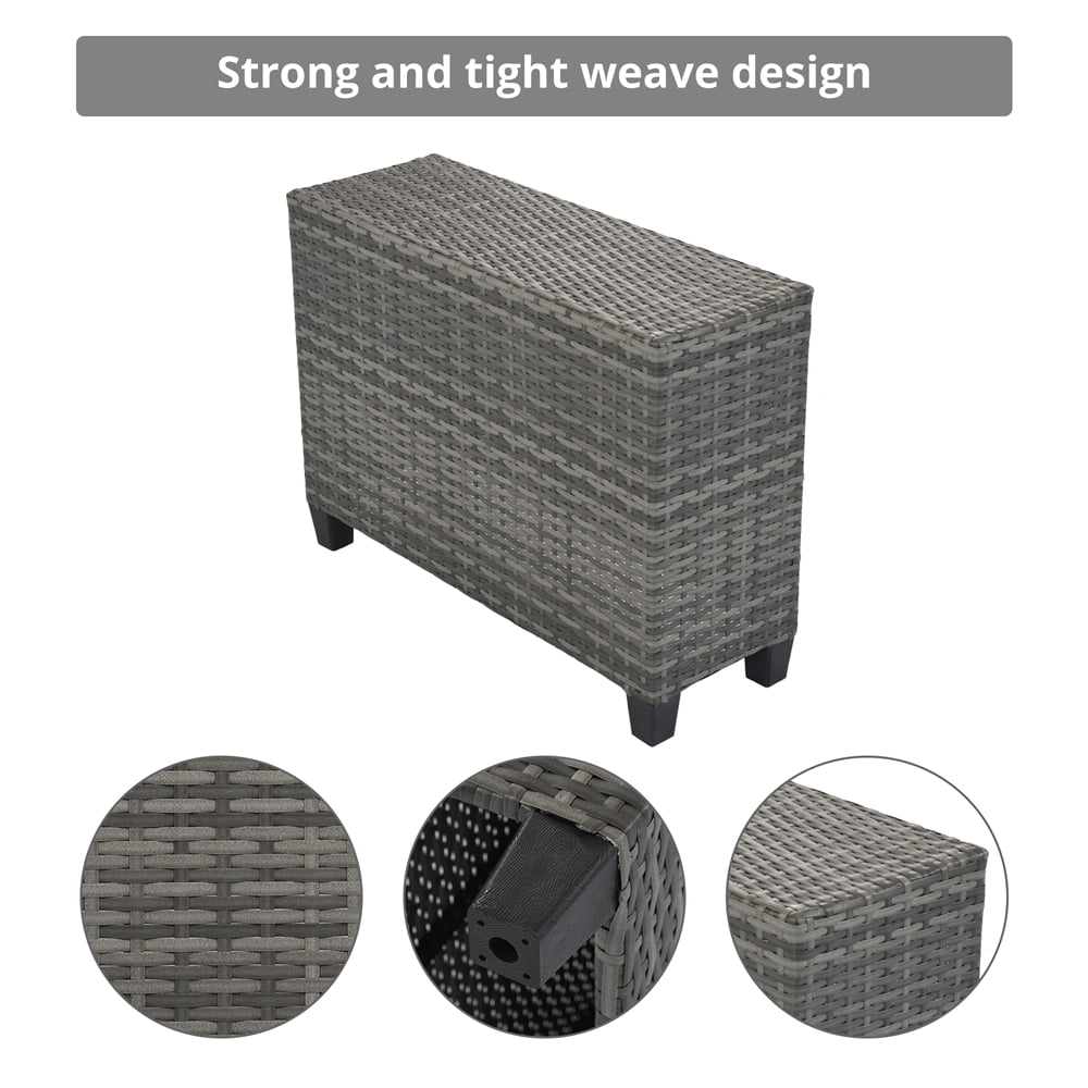 8 Pieces Outdoor Wicker Round Furniture Set, All Weather Half-Moon Sectional Patio Sofa Sets with Rectangular Coffee Table, Gray