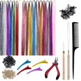 thumbnail image 1 of Qarigey Kit de oropel para extensiones de cabello de 12 colores, 2400 hebras para peinar a mujeres y hombres, 120cm Cuidado del cabello 120 cm, 1 of 1