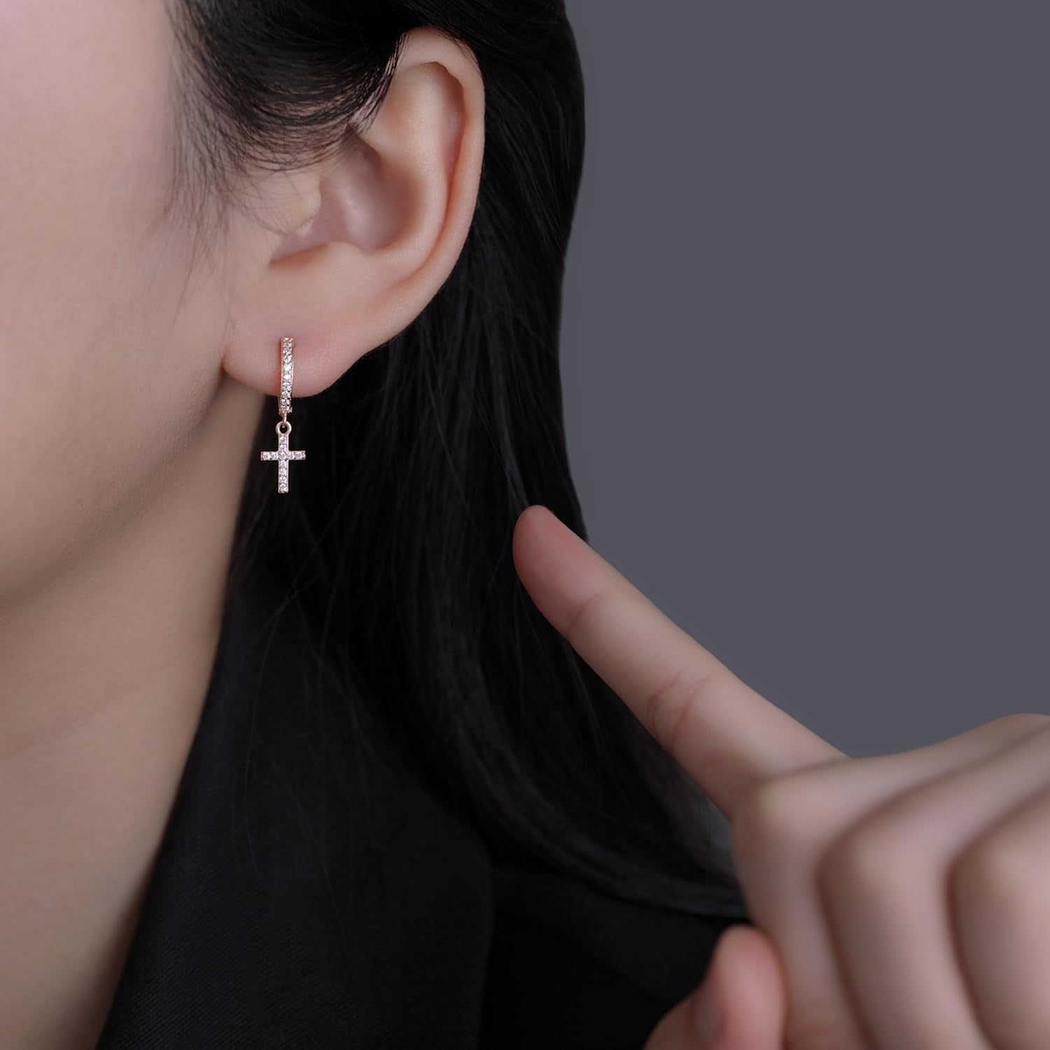 Solid 925 Sterling Silver Cross Hoop Earrings for Women Teens Small CZ Hoop Earrings Huggie Drop