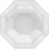 Lillian Tablesettings Magnificence Bowls - 10-Pack 14oz White Plastic Disposable Bowls With Silver Edge