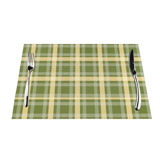XMXT 1 Pcs Woven Placemats, Green White Christmas Prints Stain Resistant Anti-Skid Placemat for Kitchen Table, 12 x 18 inches