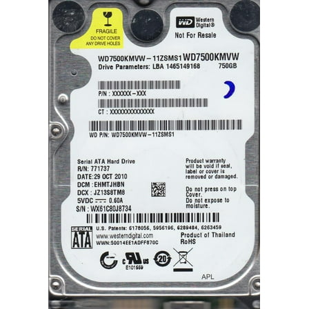 WD7500KMVW-11ZSMS1, DCM EHMTJHBN, Western Digital 750GB USB 2.5 Hard Drive