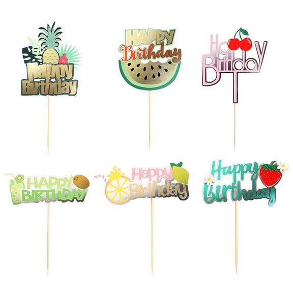 Raindrops Assorted Color Creative Fruit Design Cake Picks Paper Decorations for Kids Birthday Parties 6pcs