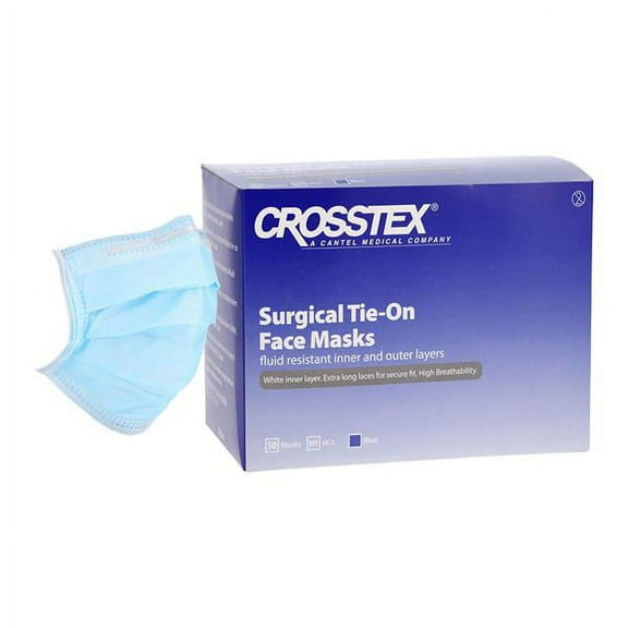 Crosstex GCS Surgical Tie-On Face Masks Fluid Resistant Blue 50/Bx