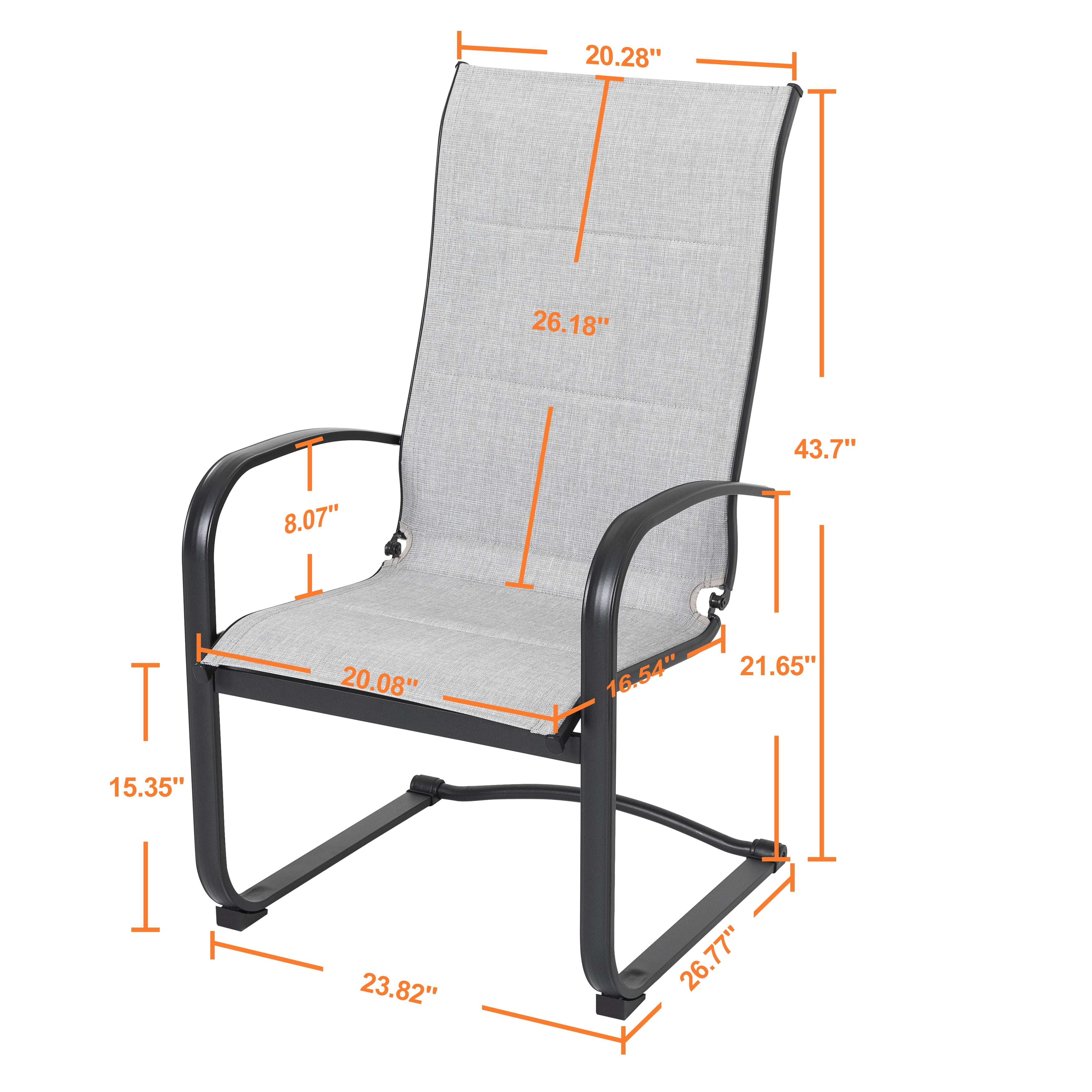Nuu Garden Patio Dining Chairs Set of 2, High Back Padded Textilene Patio Outdoor Chairs, Breathable Spring Motion Textilene, Gray