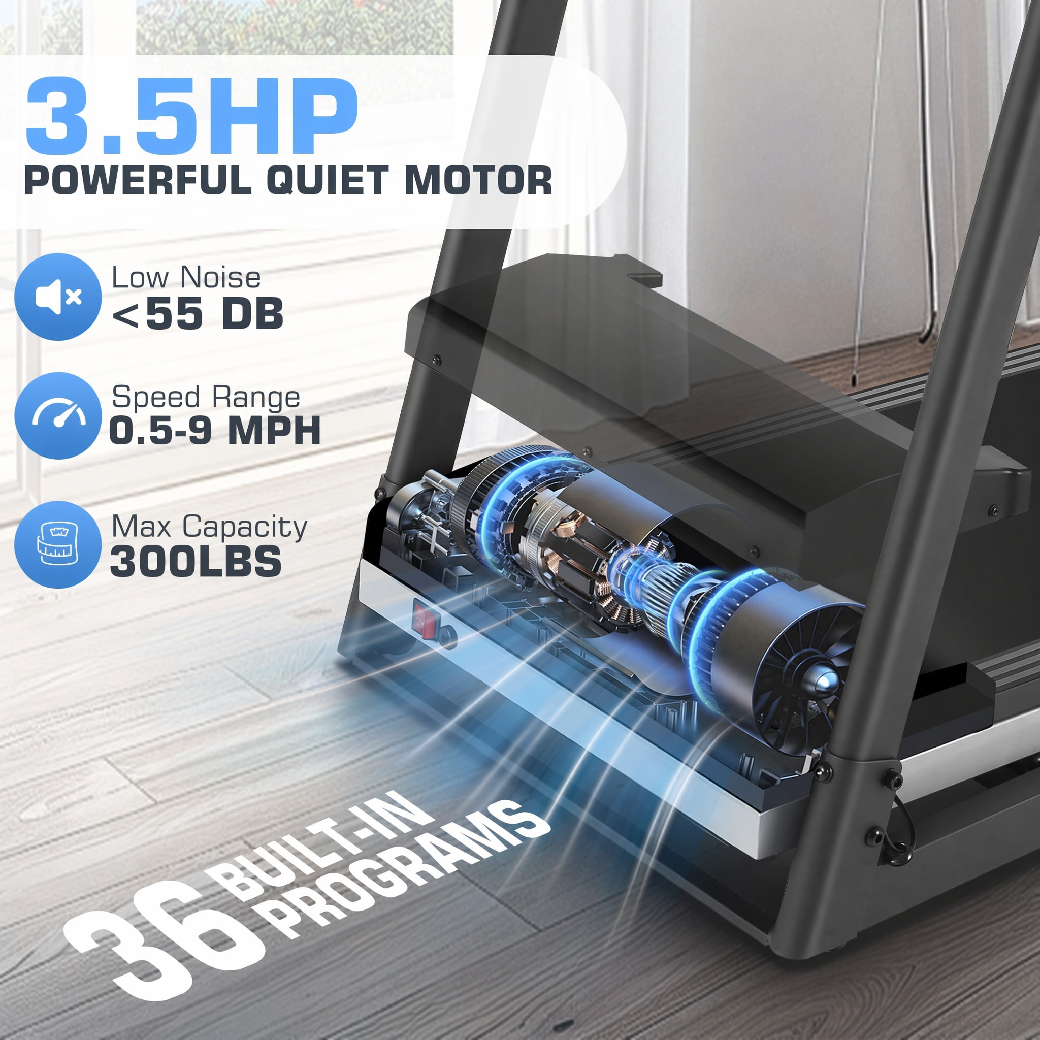 Simpfree Treadmill with 10" HD TV Movie Touchscreen and 3D Virtual Sports Scene, 0.5-9.0 mph/h & 3.5HP Electric Treadmill with Incline for Home（Black）