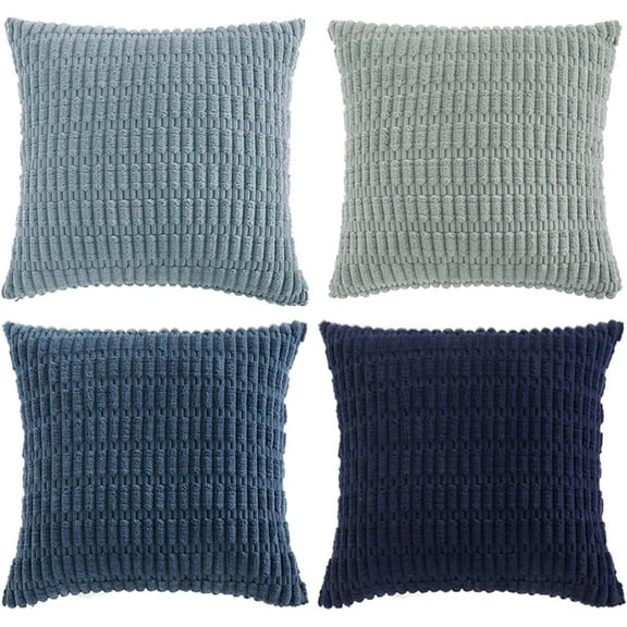 Decorative Cushion Covers, Pillowcases with Zippers, Christmas Throw Pillow Covers Soft Boho Pillow Covers Chenille, Stripe(Blue Series,18x18 Inch (Pack of 4))
