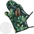 thumbnail image 2 of Tropical Leaves Print Oven Mitts and Pot Holders Sets 4 Piece Set Kitchen Women Men Cooking Baking Microwave Heat Resistant, 2 of 6
