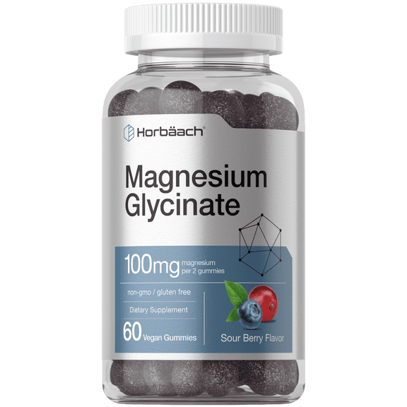 Magnesium Glycinate 100mg | 60 Vegan Gummies | Sour Berry Flavor | Non-GMO, Gluten Free | by Horbäach