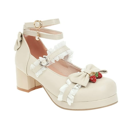 

Youmylove Big Girls Gorgeous Princess Shoes Lace Up Pu Material Bow Decorated Thick Heels High Heels Party Wedding Prom Shoes Toddler Children Stylish Footwear