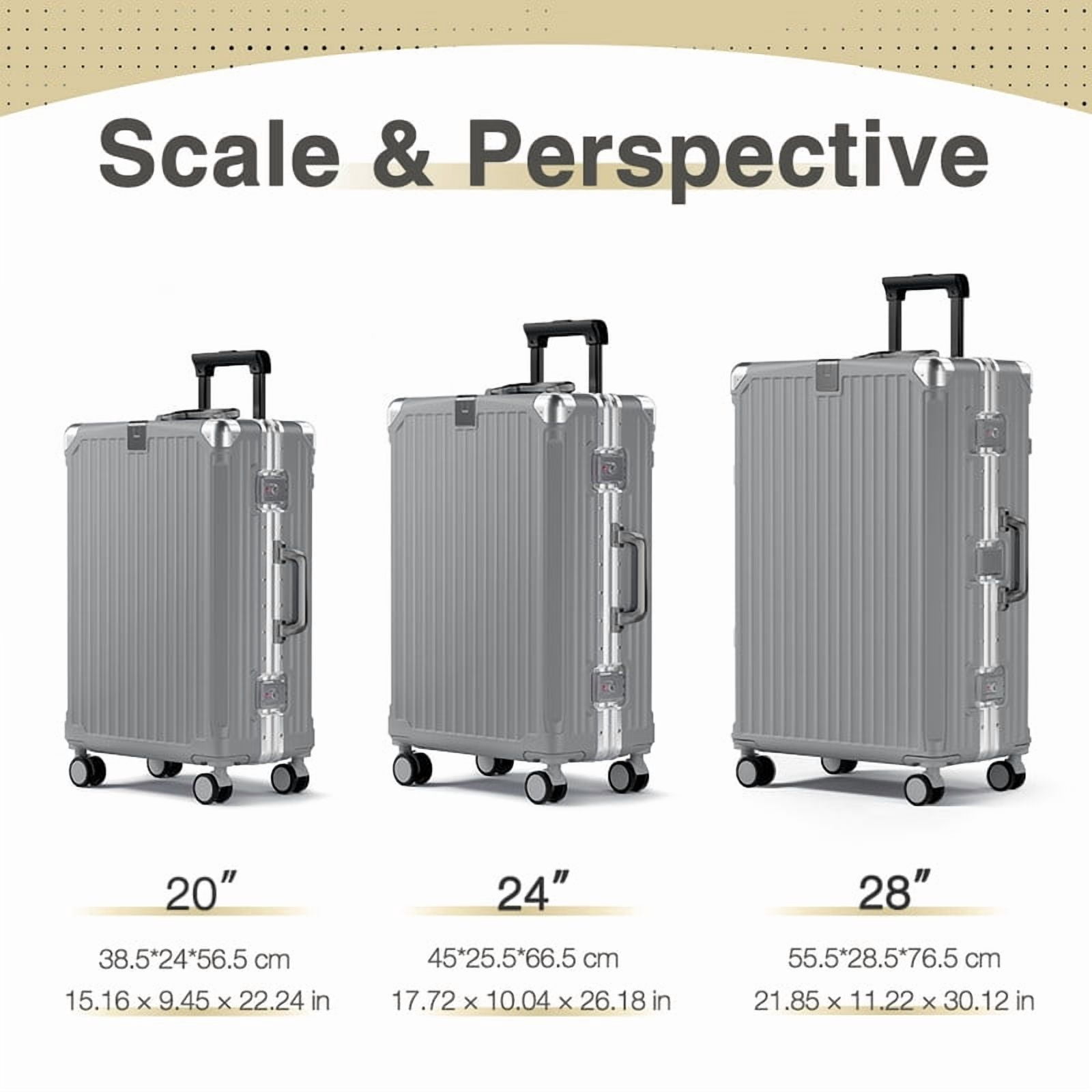 Luggage 20 inch Aluminium Frame PC ABS Hardside with Spinner Wheels PC+ABS Suitcase with TSA Lock 20 inch Carry on Luggage Gray