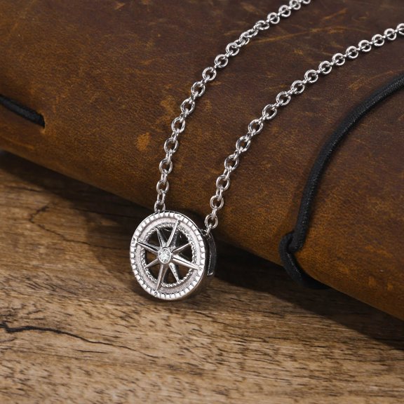 Stylish Star Necklaces for Men, Waterproof 14K White Gold Round Eight Awn Star Pendant Collar Gift for Him Jewelry