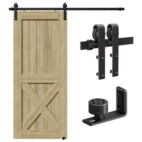 Kit de herrajes para puerta corrediza tipo granero CCJH de 183 cm en acero al carbono negro