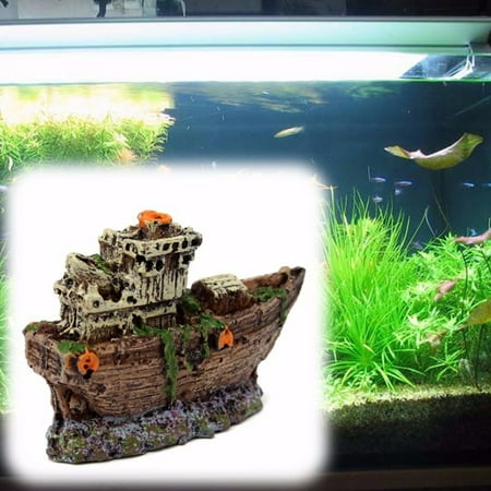 Aquarium Ornament Pirate Sunk Ship Shipwreck Boat Fish Tank