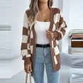 thumbnail image 4 of Fesfesfes Women's Open-Front Cardigan Striped color Round Neckline Long Tapered Cuffs Loose Oversized Soft Fabric for Casual Everyday Wear(Coffee#2,M), 4 of 5