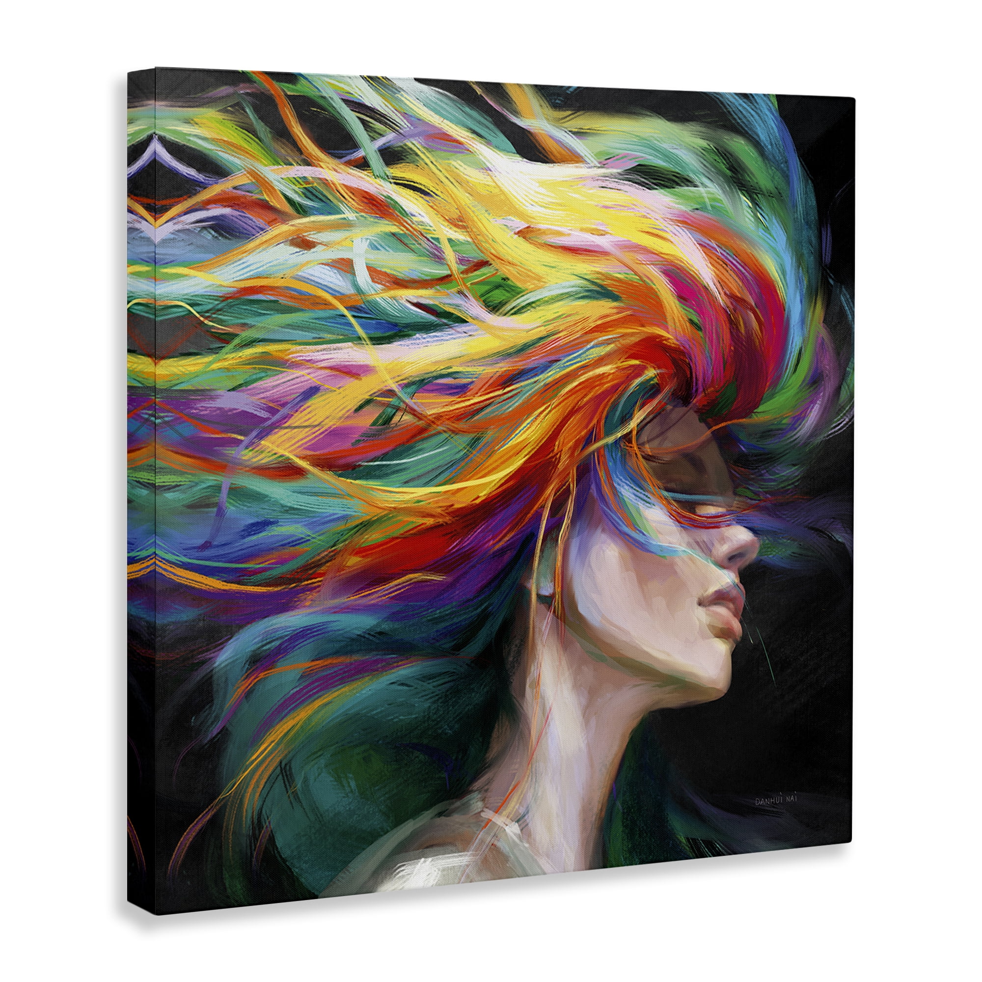Stupell Industries Woman with Rainbow Hair People Painting Wrapped Canvas Art Print Wall Art, 30 x 30