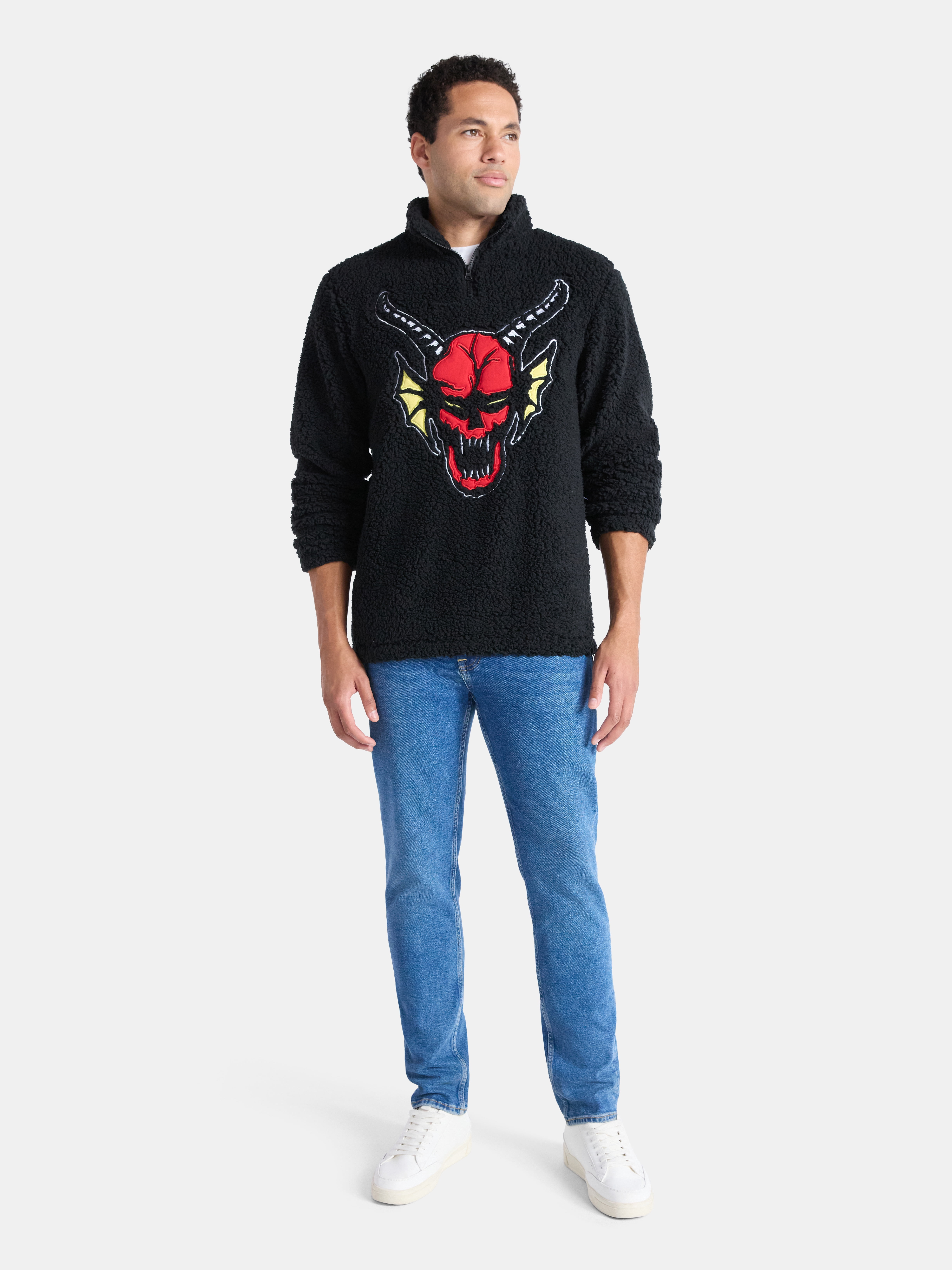 Netflix Stranger Things Men's and Big Men's Plush Fleece Quarter Zip Sweatshirt, Sizes XS-3XL
