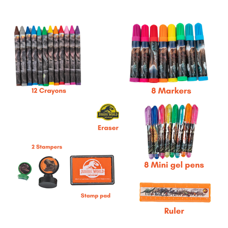Jurassic World Dinosaur Art Kit Gel Pens Markers Stickers with Carrying Tin 600+ Pieces