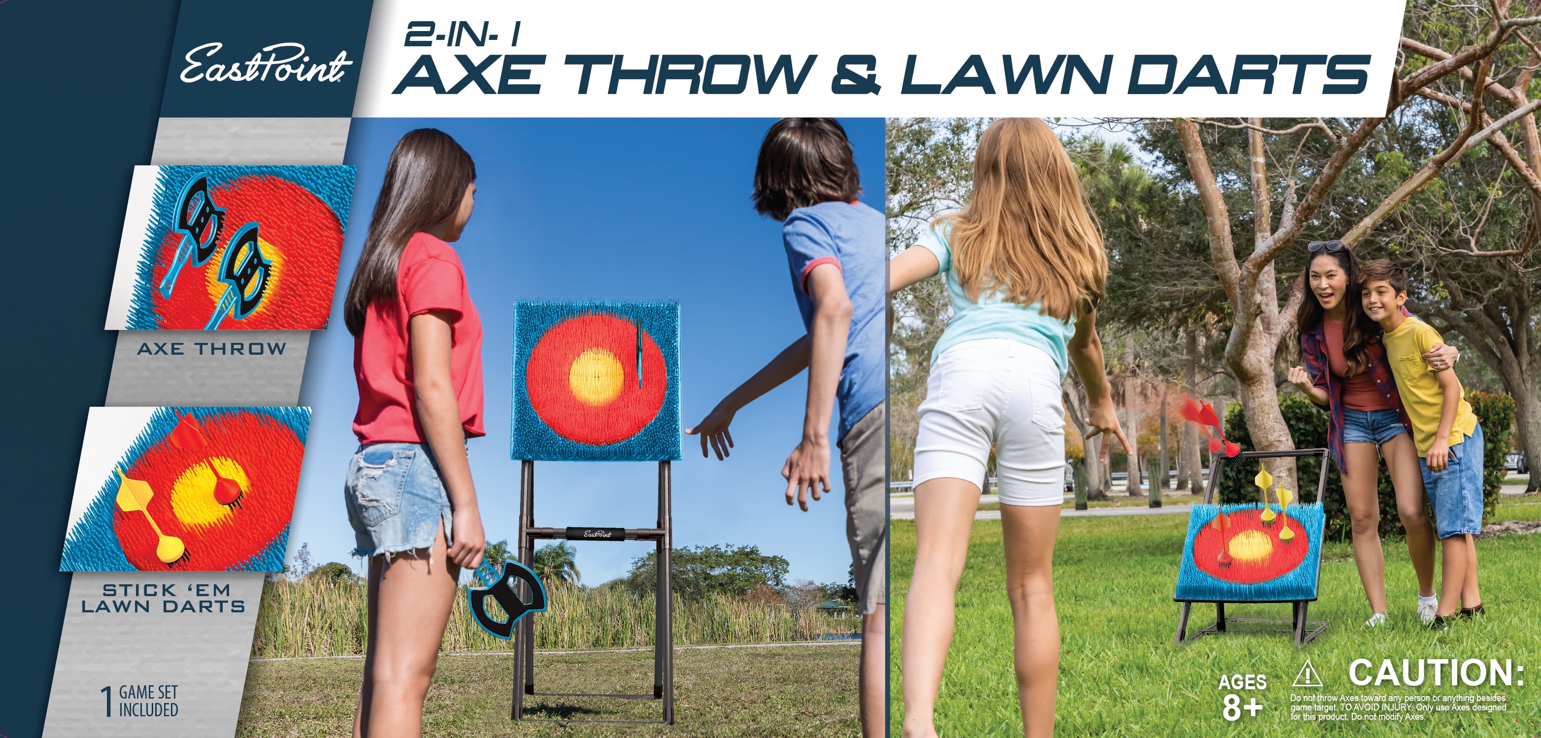 EastPoint Sports Axe Throwing & Lawn Darts Target Game Set, Includes 3 Axes & 4 Darts - 44 in. High