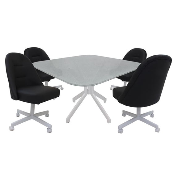 M-235 Dinette Swivel Metal Caster Chairs - Crackle Glass - Black Vinyl - White