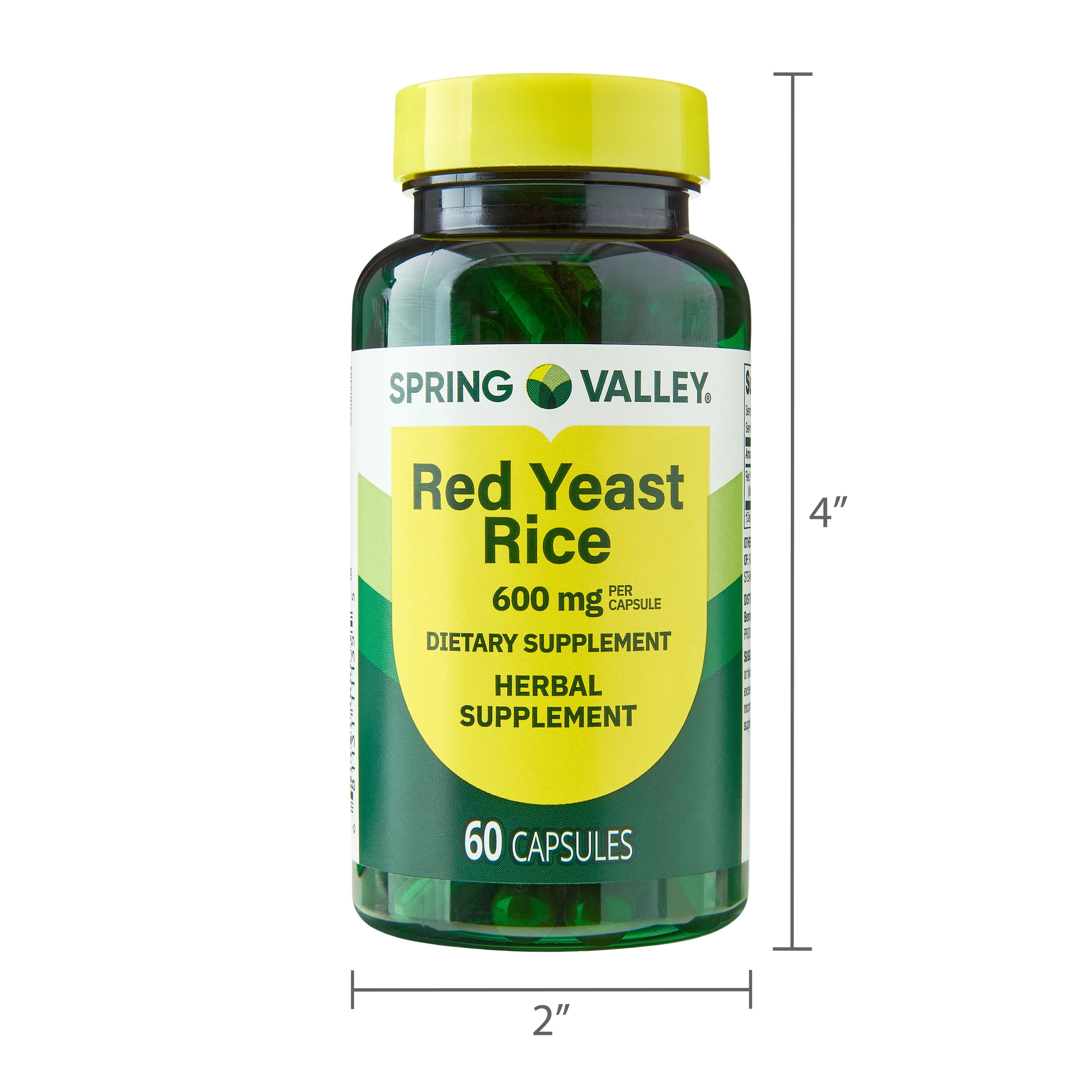 Spring Valley Red Yeast Rice Dietary Supplement Capsules, 600 mg, 60 Count