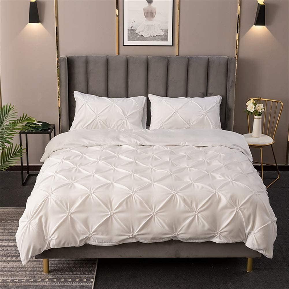 Pintuck White Duvet Cover Handmade 3 Piece With Pillow Shames Quilt Bedding Set 