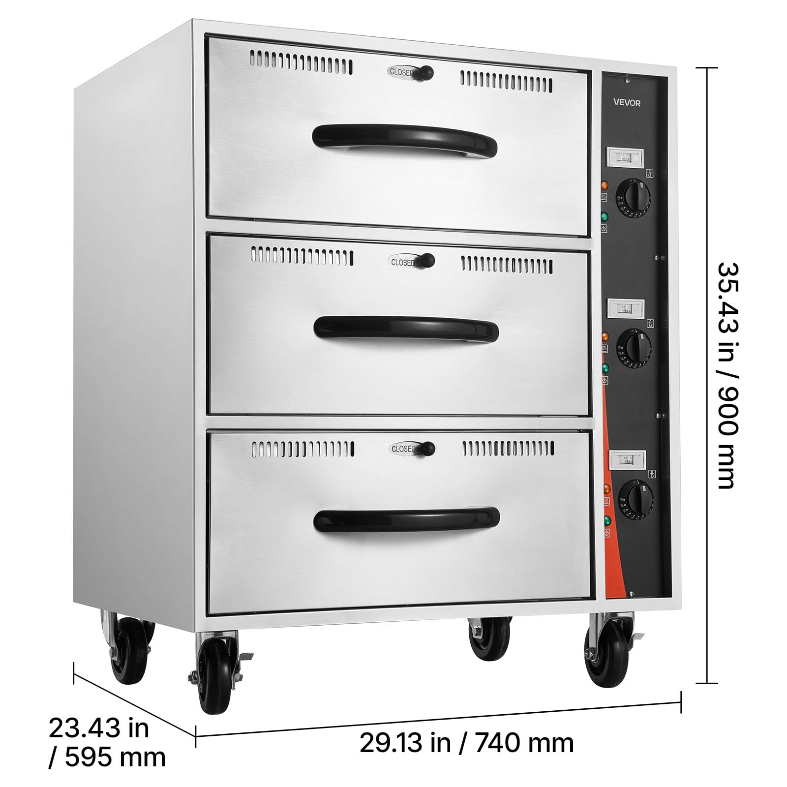 VEVOR Commercial Electric Drawer Warmer, Three-Drawer Stainless Steel Food Warmer, Freestanding Standard Warming Drawer Cabinet, 85°F–185°F Wide Temperature Range, for Restaurant, Hotel Buffet,Bakery