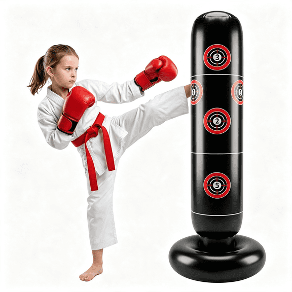 BESTSKY Kid Punching Bag,Inflatable Punching Bag for Kids Age 3-14,Freestanding Boxing Bag for Boys & Girls,Kids Boxing Set for Martial Arts,Karate,Taekwondo