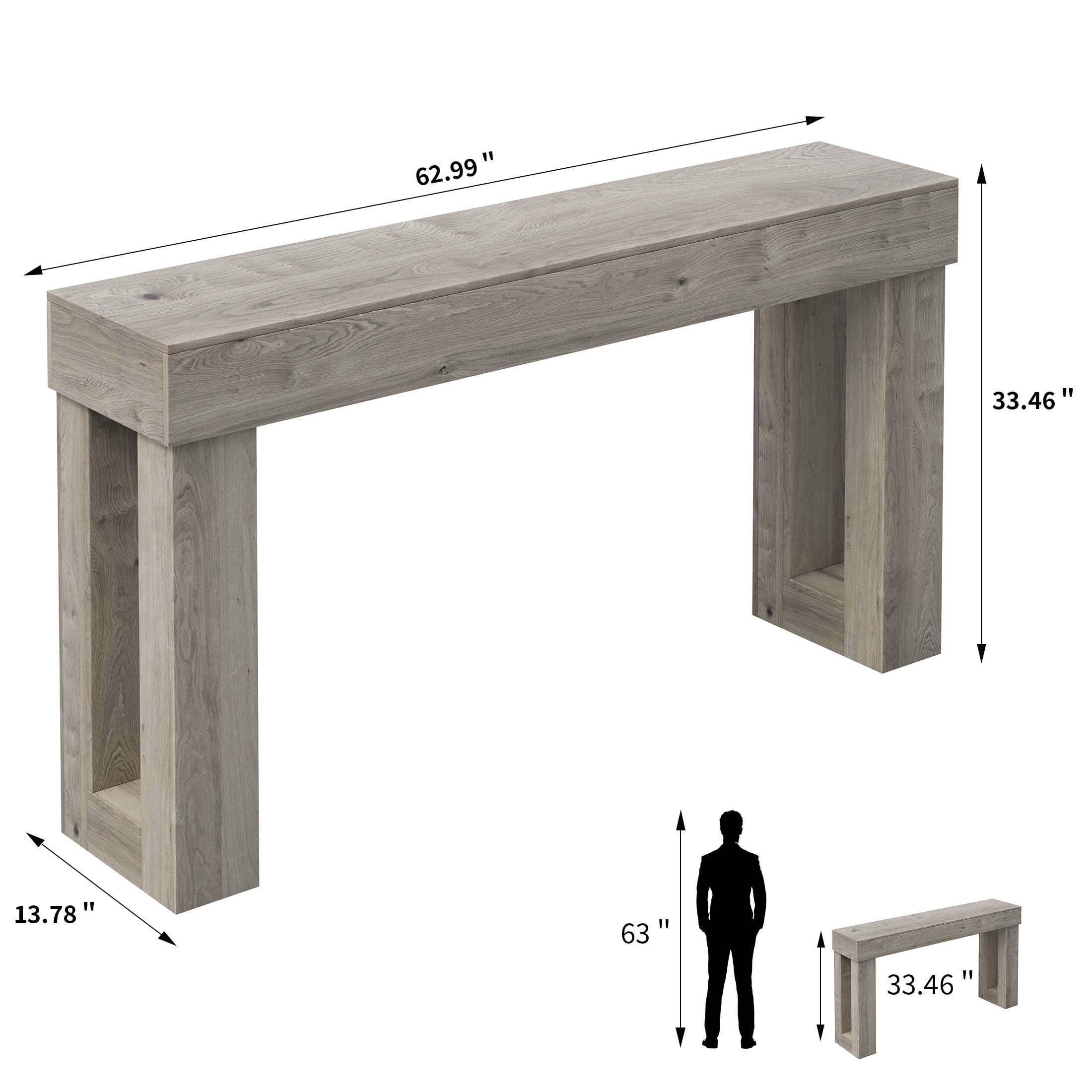 Techmilly 63" Modern Console Table with LED Light Strip,Gray Finish Narrow Entryway Sofa Table for Living Room Hallway